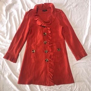 vintage wool button up ruffle long coat